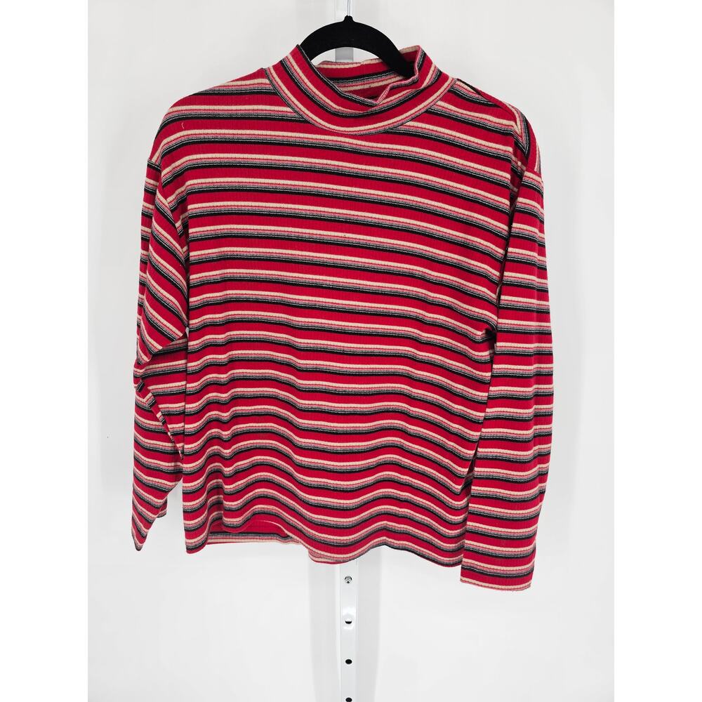 Northwest Blue Women Red Striped Turtle Neck Long Sleeve Cotton Sweater Size XL